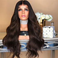 Synthetic Wig kinky Straight Middle Part Wig Long Dark Brown / Dark Auburn Synthetic Hair 22 inch Women
