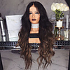 Synthetic Wig kinky Straight Middle Part Wig Long Dark Brown / Dark Auburn Synthetic Hair 26 inch Women