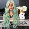 Synthetic Wig kinky Straight Middle Part Wig Long Green Synthetic Hair 26 inch Women