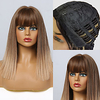 Synthetic Wig kinky Straight Natural Straight With Bangs Wig 16 inch Ombre Brown Synthetic Hair 15 inch Women