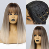 Synthetic Wig kinky Straight Natural Straight With Bangs Wig 20 inch Brown / White Synthetic Hair Women