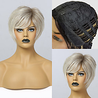 Synthetic Wig kinky Straight Pixie Cut with Baby Hair Wig 12 inch Silver Synthetic Hair 11 inch Women