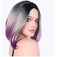 Synthetic Wig Natural Straight Bob Middle Part Wig Short Black / Purple Synthetic Hair Women