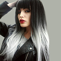 Synthetic Wig Natural Straight Kardashian Asymmetrical Wig Very Long Black / White Synthetic Hair 24 inch Women