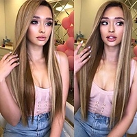 Synthetic Wig Natural Straight Middle Part Wig Medium Length A1 Synthetic Hair Women