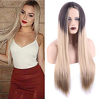 Synthetic Wig Natural Straight Middle Part Wig Medium Length A1 Synthetic Hair Women