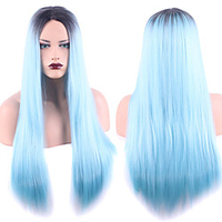 Synthetic Wig Natural Straight Middle Part Wig Medium Length Black / Blue Synthetic Hair Women