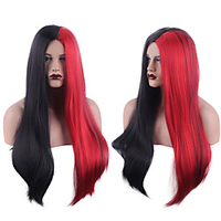 Synthetic Wig Natural Straight Middle Part Wig Medium Length Black / Red Synthetic Hair Women