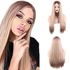 Synthetic Wig Natural Straight Middle Part Wig Medium Length Light Blonde Synthetic Hair Women