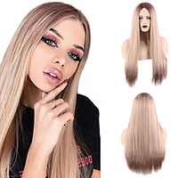 Synthetic Wig Natural Straight Middle Part Wig Medium Length Light Blonde Synthetic Hair Women