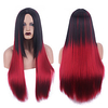 Synthetic Wig Natural Straight Middle Part Wig Medium Length Wine Red Synthetic Hair Women