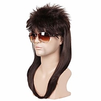Synthetic Wig Natural Straight Neat Bang Wig Medium Length Brown Synthetic Hair Men