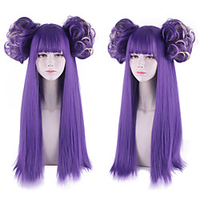 Synthetic Wig Natural Straight Neat Bang Wig Medium Length Purple Synthetic Hair Women