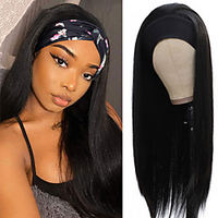 Synthetic Wig Natural Straight With Headband Wig Medium Length Natural Black Synthetic Hair Women