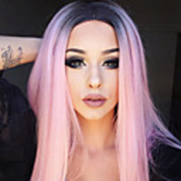 Synthetic Wig Straight Kardashian Middle Part Wig Pink Ombre Medium Length Black / Pink Synthetic Hair 16INCH Women