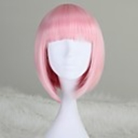 Synthetic Wig Straight Kardashian Straight Bob With Bangs Wig Pink Short Medium Length T-Rose Silver grey White Blue Purple Synthetic Hair 12 inch Women