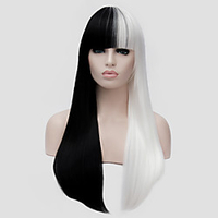 Synthetic Wig Straight Kardashian Straight With Bangs Wig Long Black / White Synthetic Hair Women
