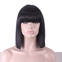 Synthetic Wig Straight Kardashian Straight Yaki Bob Neat Bang Wig Short Natural Black Synthetic Hair 12 inch Women