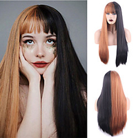 Synthetic Wig Straight Neat Bang Wig Medium Length Black / Brown Synthetic Hair Women