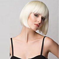 Synthetic Wig Straight Straight Bob With Bangs Wig Blonde Medium Length Dark Brown Blonde Red Black Synthetic Hair Women