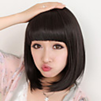 Synthetic Wig Straight Straight Bob With Bangs Wig Medium Length Black Synthetic Hair 8 inch Women