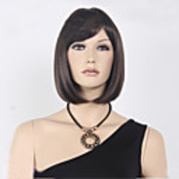 Synthetic Wig Straight Straight Bob With Bangs Wig Short Dark Brown Synthetic Hair Women