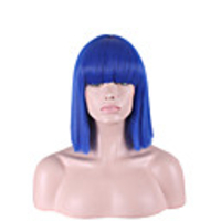 Synthetic Wig Straight Straight With Bangs Wig Dark Blue Synthetic Hair Women