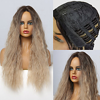 Synthetic Wig Water Wave Tight Curl Middle Part Wig 28 inch Light Brown Synthetic Hair 28 inch Women