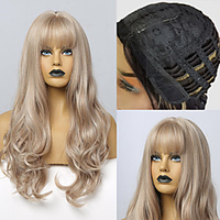 Synthetic Wig Wavy Bouncy Curl With Bangs Wig 24 inch Light Blonde Synthetic Hair 24 inch Women
