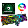 T6RGB Luminous Wired Gaming Keyboard and Mouse Set with Large Mouse Pad USB Colorful Backlit Mechanical Feel Keyboard miniinthebox