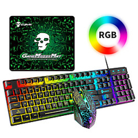 T6RGB Luminous Wired Gaming Keyboard and Mouse Set with Large Mouse Pad USB Colorful Backlit Mechanical Feel Keyboard miniinthebox