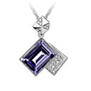 Tanzanite Purple Shining Crystal And Platinum Plated Alloy Square Pendant Necklace