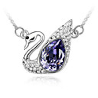 Tanzanite PurpleShining Crystal And Platinum Plated Alloy Swan Shaped Pendant Necklace