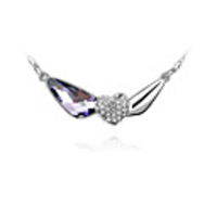 Tanzanite PurpleShining Crystal And Platinum Plated Alloy Wing Heart Shaped Pendant Necklace