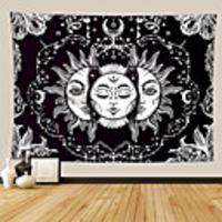Tarot Divination Wall Tapestry Art Decor Blanket Curtain Picnic Tablecloth Hanging Home Bedroom Living Room Dorm Decoration Mysterious Bohemian Moon Sun Star Black White