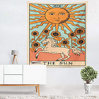 Tarot Divination Wall Tapestry Art Decor Blanket Curtain Picnic Tablecloth Hanging Home Bedroom Living Room Dorm Decoration Mysterious Bohemian Sun Horse