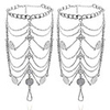 tassel barefoot sandal wedding dancing ankle bracelet boho vintage with coin, silver