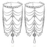 tassel barefoot sandal wedding dancing ankle bracelet boho vintage with coin, silver