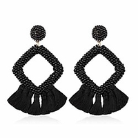 tassel beads statement hoop earrings for women white handmade drop dangle for daily wedding party with gift box hle130 white