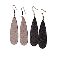 teardrop leather earrings antique looking 2 pairs pack (greyblack)