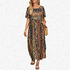 temperament commuter dress,  autumn elastic waist printing extra large size yellow casual cotton pullover fashion dress miniinthebox