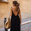 temperament commuter sling sequined high waist black solid color long dress women