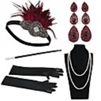 The Great Gatsby Charleston Roaring 20s Vintage 1920s Costume Accessory Sets Gloves Necklace Flapper Headband Women