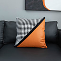 The New Light Luxury Style Houndstooth Pillow Case Cover Craftsman Manual Crop Leather Sewing Pillow Case Cover Living room Bedroom Sofa Pillow Case cover