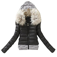 thick warm faux fur collar down jacket with knit hood black us l miniinthebox