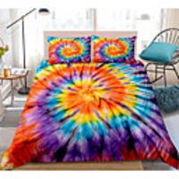 Tie Dye Duvet Cover Set Black Orange Blue Psychedelic Swirl Pattern Boho Hippie Boys Girls Bedding Sets(Include 1 Duvet Cover and 1or 2 Pillowcases)
