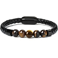 tiger eye bracelets for men magnetic clasp beaded genuine rope leather bracelet boy