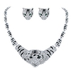 tiger head austrian crystal necklace earrings set clear silver-tone
