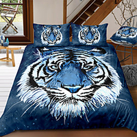 Tiger Print 3-Piece Duvet Cover Set Hotel Bedding Sets Comforter Cover with Soft Lightweight Microfiber For Holiday Decoration(Include 1 Duvet Cover and 1or 2 Pillowcases)