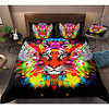 Tiger Print 3-Piece Duvet Cover Set Hotel Bedding Sets Comforter Cover with Soft Lightweight Microfiber,  Include 1 Duvet Cover,  2 Pillowcases for Double/Queen/King(1 Pillowcase for Twin/Single)
